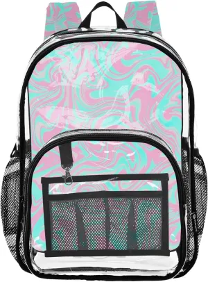Women Clear Backpack Cute Kids Backpack Boys Girls School Clear Plastic Bag Pvc Marbled Pink Turquoise Bright