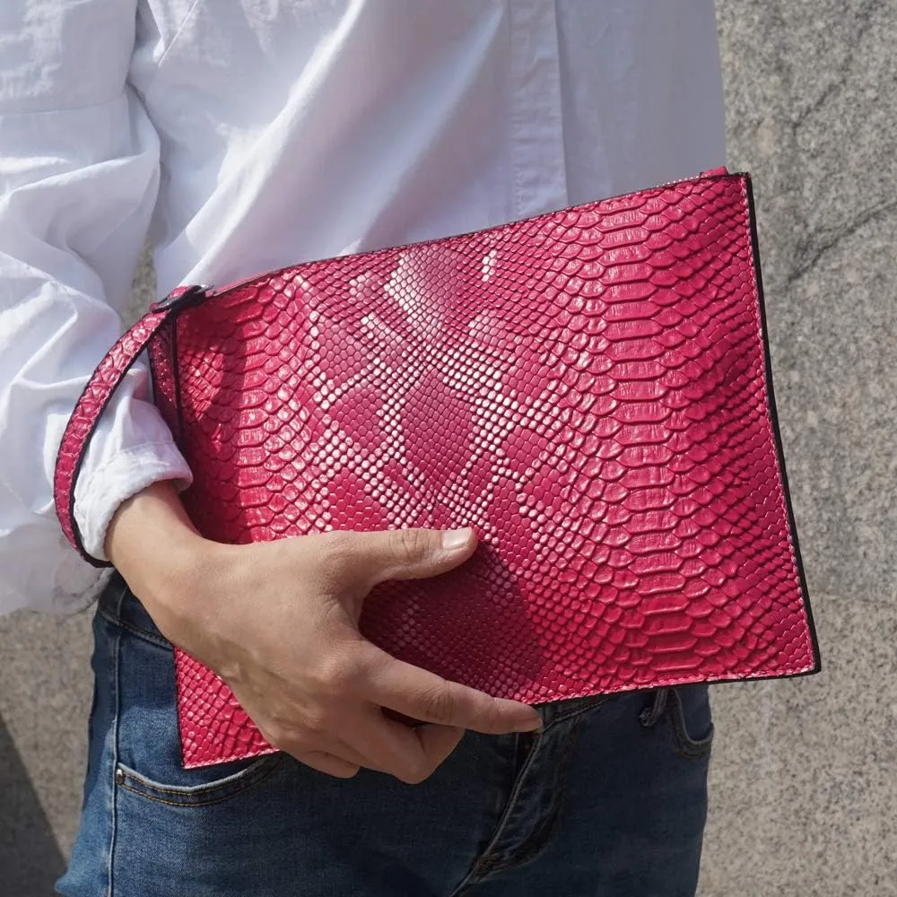 Women Clutches Fashion Snakeskin PU Leather Party Envelope Purse Bag with Hand Strap