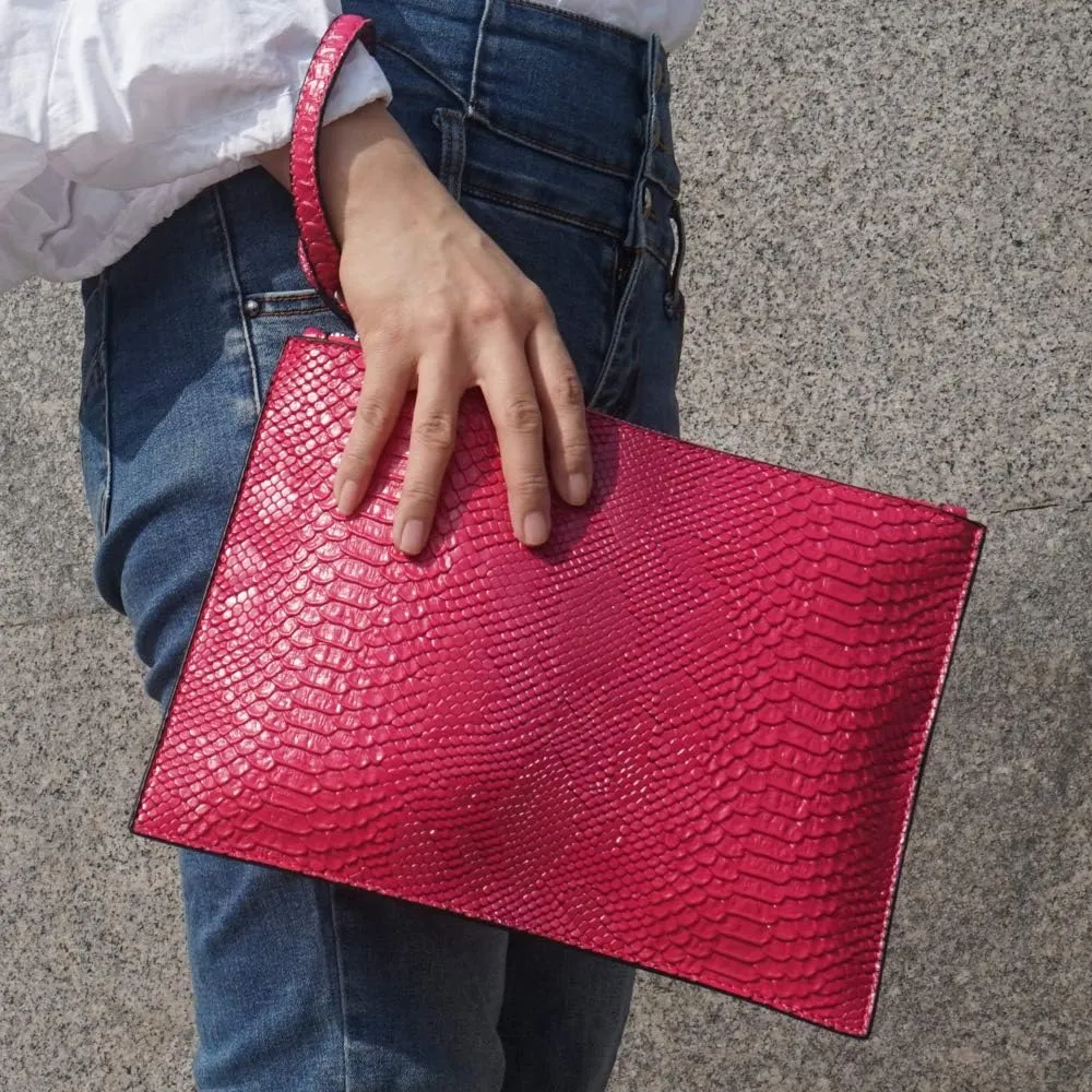Women Clutches Fashion Snakeskin PU Leather Party Envelope Purse Bag with Hand Strap