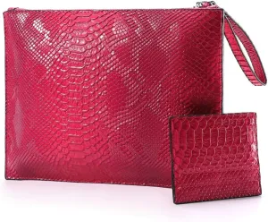 Women Clutches Fashion Snakeskin PU Leather Party Envelope Purse Bag with Hand Strap