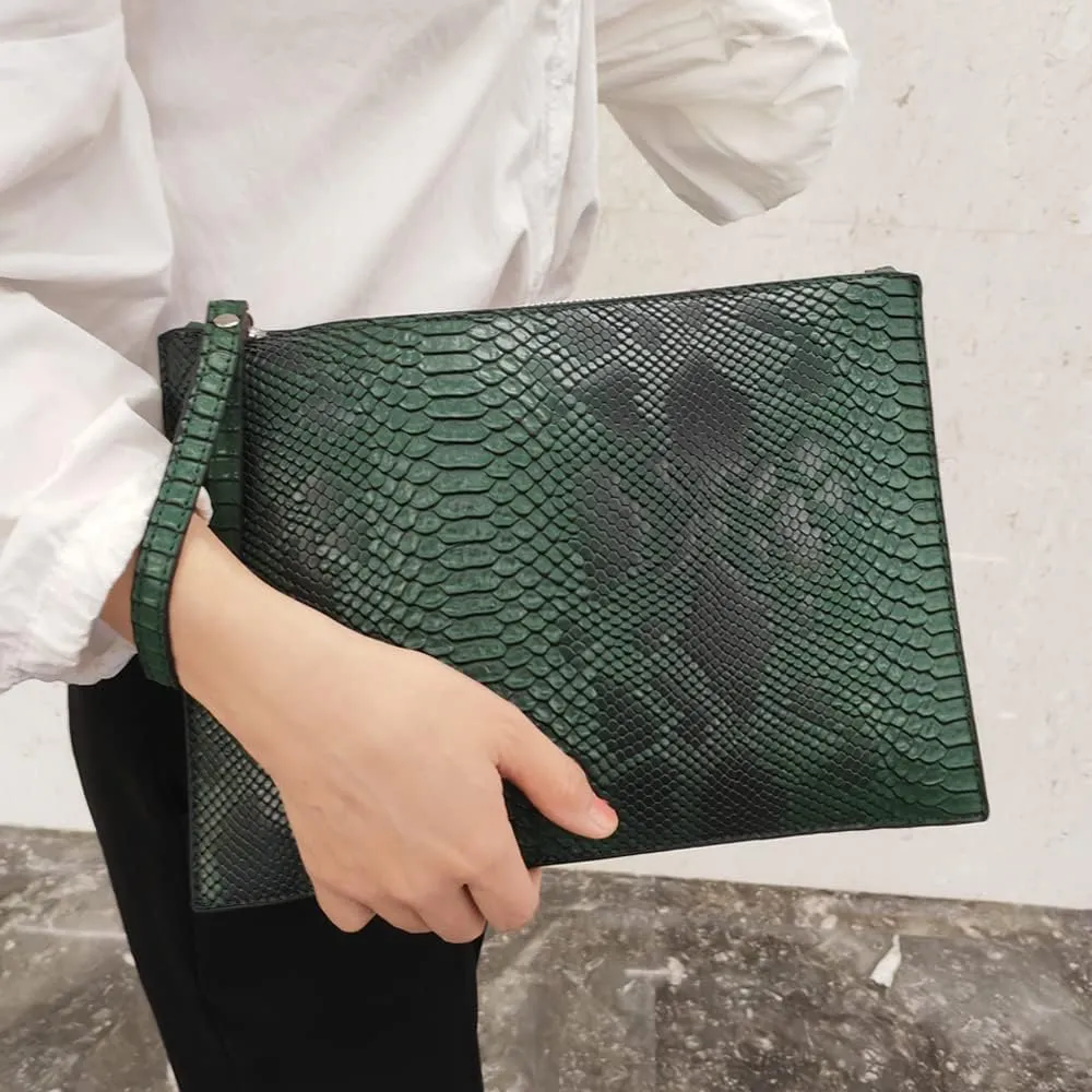 Women Clutches Fashion Snakeskin PU Leather Party Envelope Purse Bag with Hand Strap