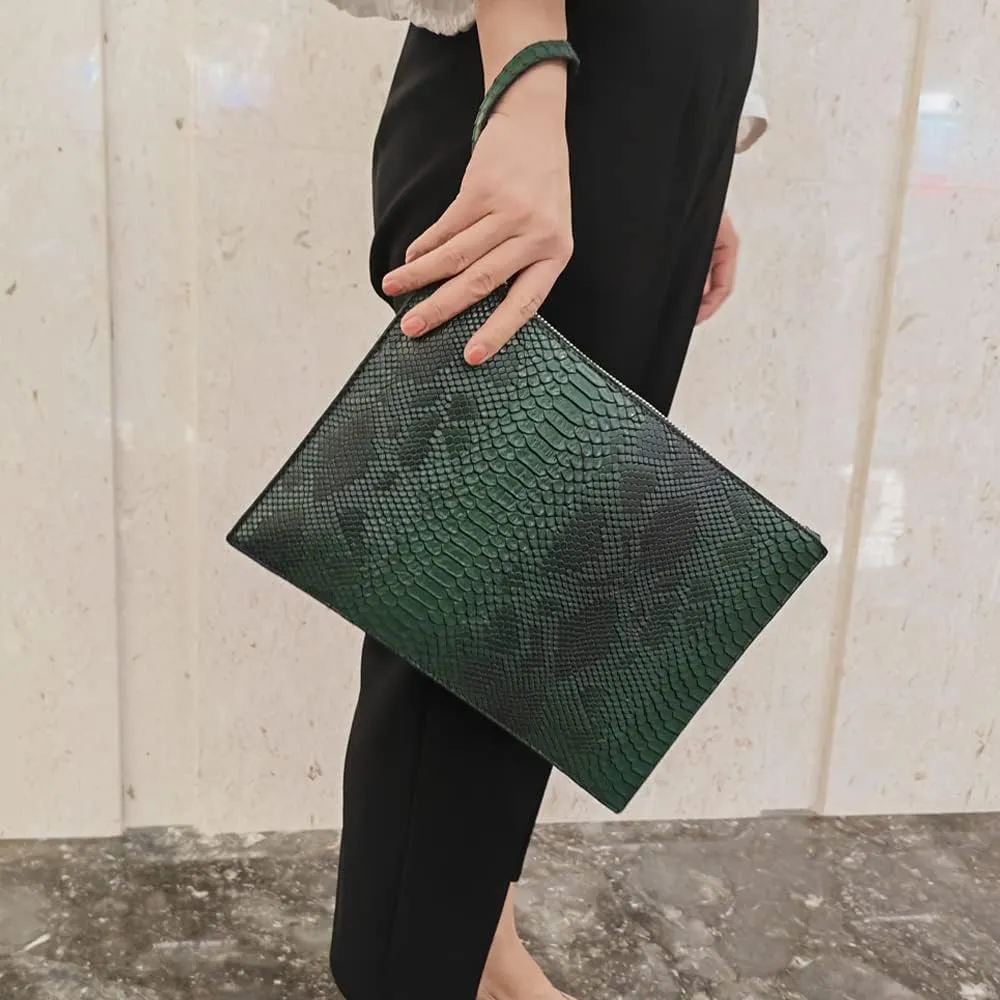 Women Clutches Fashion Snakeskin PU Leather Party Envelope Purse Bag with Hand Strap