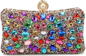 Women Clutches Purses Crystal Rhinestone Evening Handbag Shoulder Bag for Wedding Party with Chain