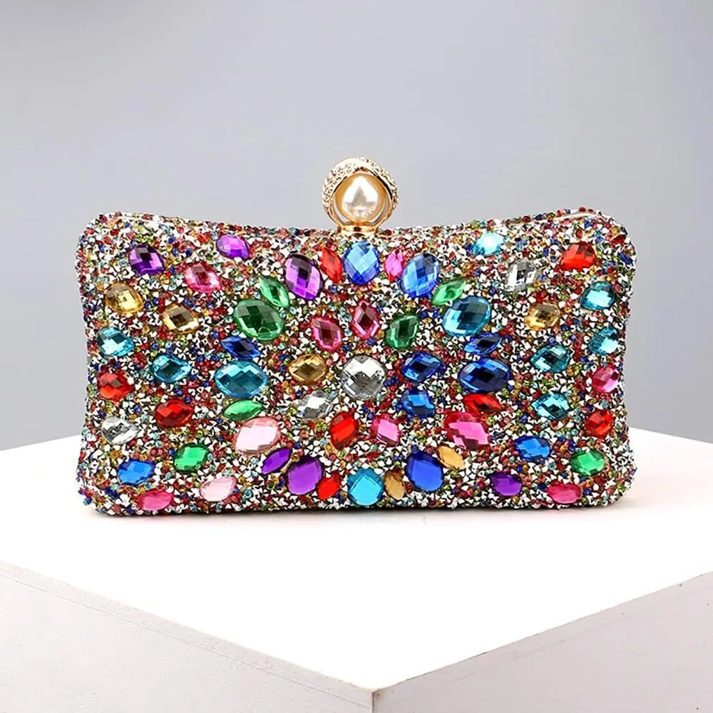 Women Clutches Purses Crystal Rhinestone Evening Handbag Shoulder Bag for Wedding Party with Chain