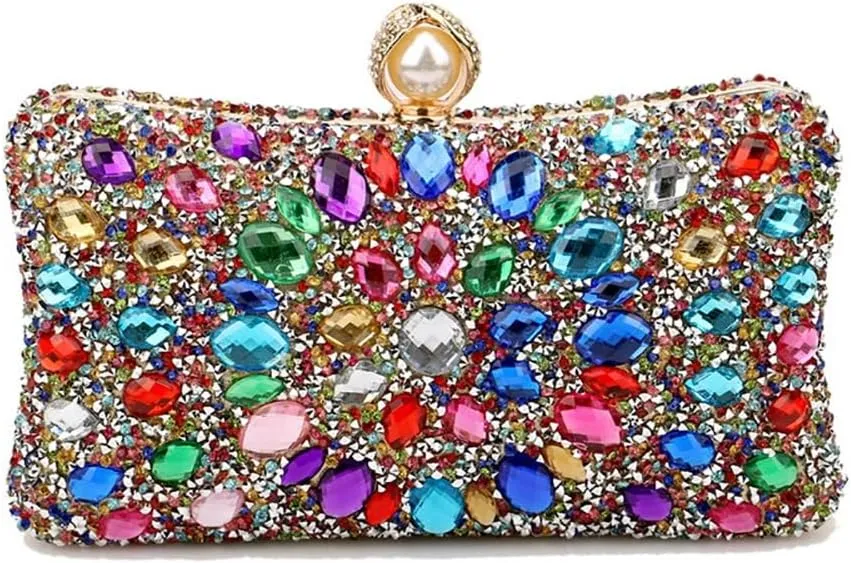 Women Clutches Purses Crystal Rhinestone Evening Handbag Shoulder Bag for Wedding Party with Chain