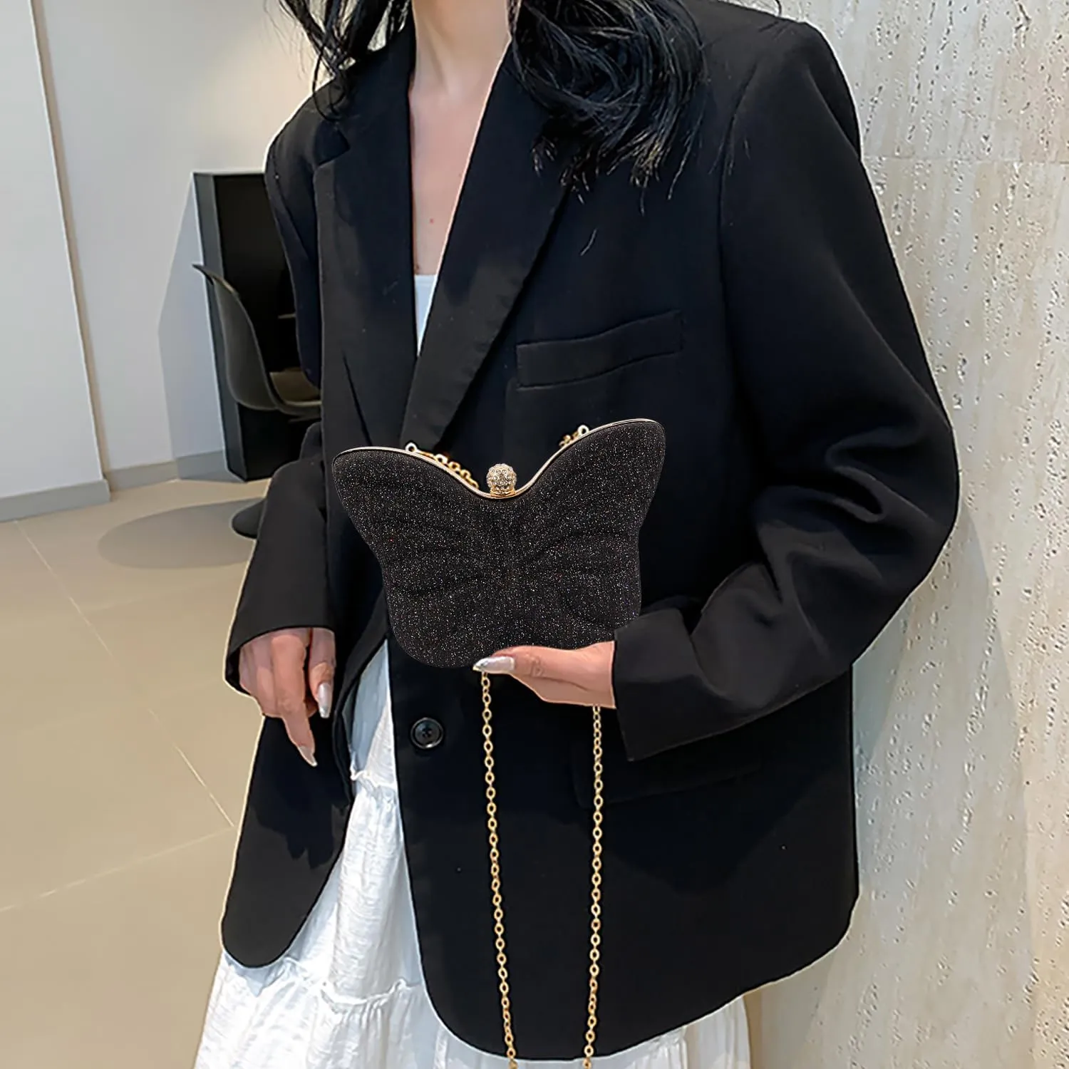 Women Elegant Butterfly Clutches Glitter Evening Bag Shoulder Bag Party Wedding Cocktail Prom Handbags