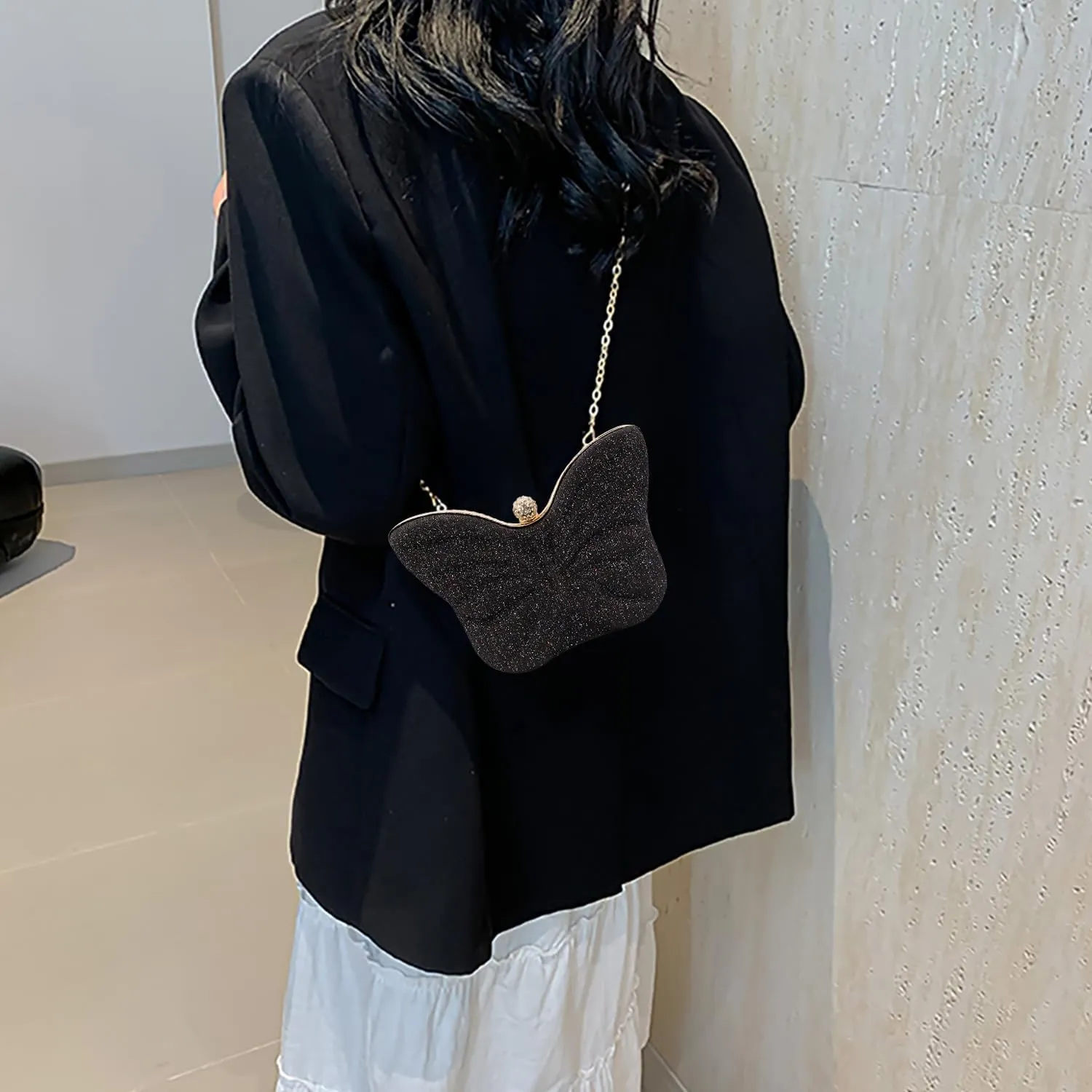 Women Elegant Butterfly Clutches Glitter Evening Bag Shoulder Bag Party Wedding Cocktail Prom Handbags