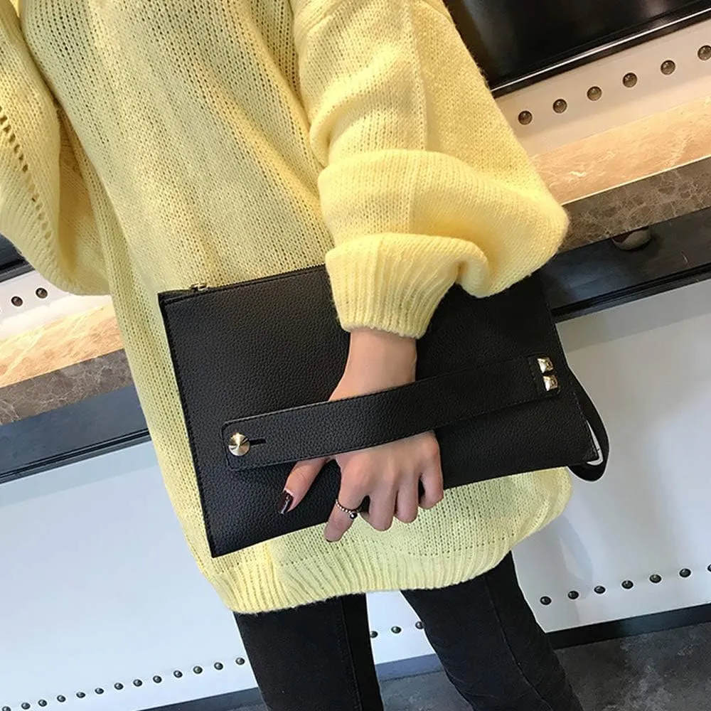 Women Envelope Clutch Bag PU Leather Female Day Clutches Large Purse Evening Bags with Wrist Strap