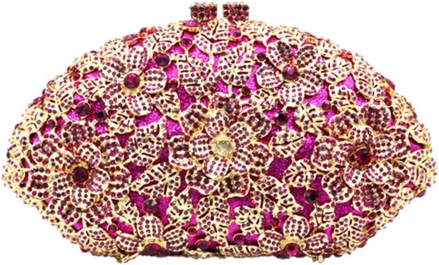 Women Evening Handbag Solid Crystal Flower Purses Chain Wedding Wallet Clutches Bags