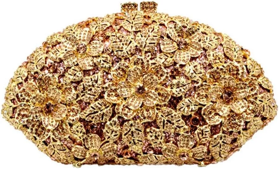 Women Evening Handbag Solid Crystal Flower Purses Chain Wedding Wallet Clutches Bags