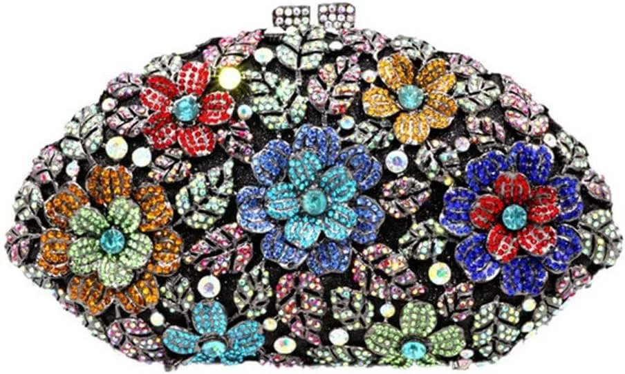 Women Evening Handbag Solid Crystal Flower Purses Chain Wedding Wallet Clutches Bags(Gray)