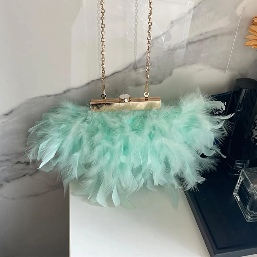 Women Feather Clutch Purse Ostrich Feather Fluffy Purse Women Clutches Shoulder Crossbody Bag Evening Handbags Party
