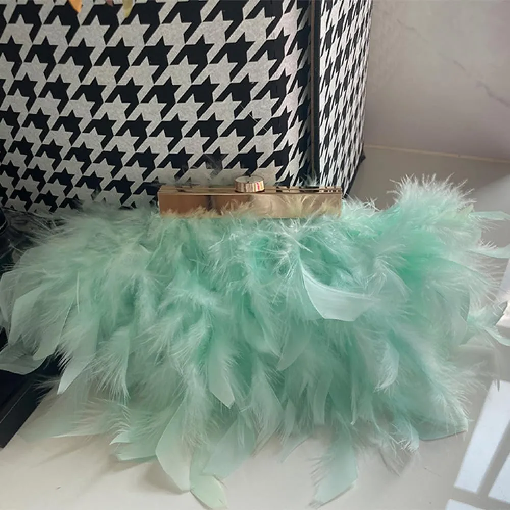 Women Feather Clutch Purse Ostrich Feather Fluffy Purse Women Clutches Shoulder Crossbody Bag Evening Handbags Party