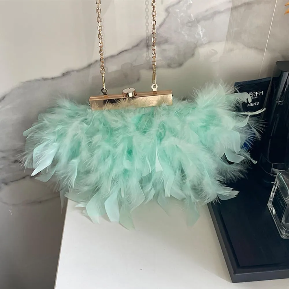 Women Feather Clutch Purse Ostrich Feather Fluffy Purse Women Clutches Shoulder Crossbody Bag Evening Handbags Party