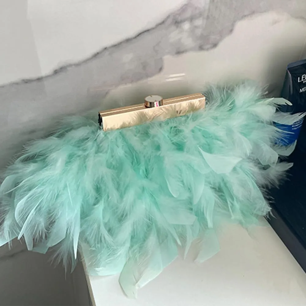 Women Feather Clutch Purse Ostrich Feather Fluffy Purse Women Clutches Shoulder Crossbody Bag Evening Handbags Party