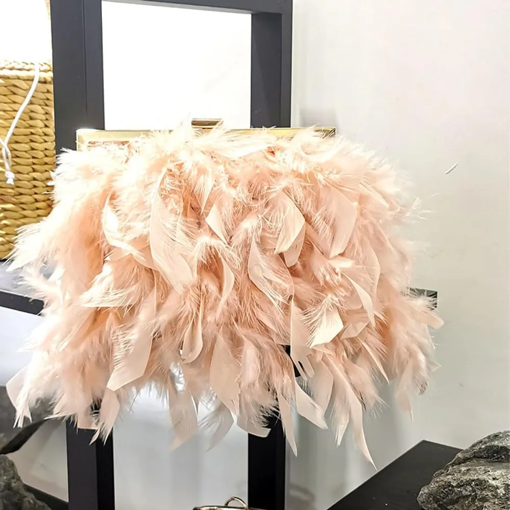 Women Feather Evening Purses and Clutches Exquisite Tassel Pearl Tote Bags for Wedding Banquet Party