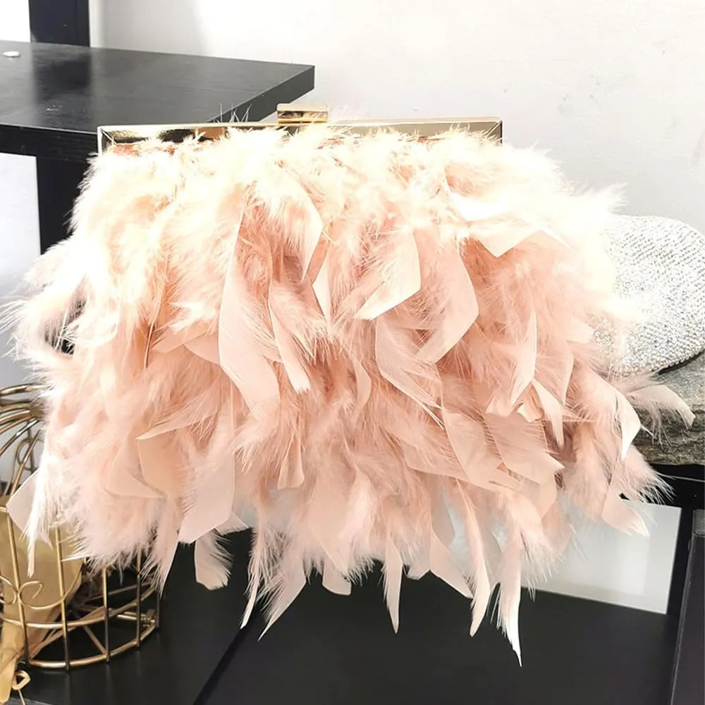 Women Feather Evening Purses and Clutches Exquisite Tassel Pearl Tote Bags for Wedding Banquet Party