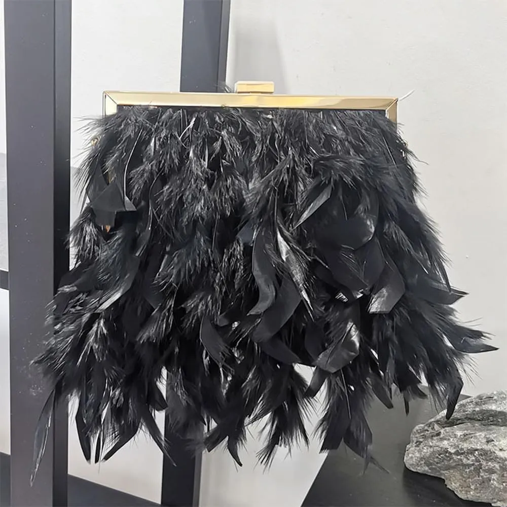 Women Feather Evening Purses and Clutches Exquisite Tassel Pearl Tote Bags for Wedding Banquet Party