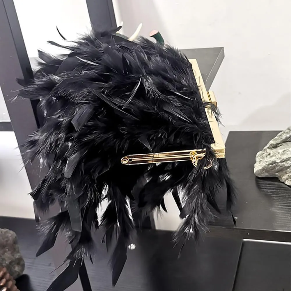Women Feather Evening Purses and Clutches Exquisite Tassel Pearl Tote Bags for Wedding Banquet Party