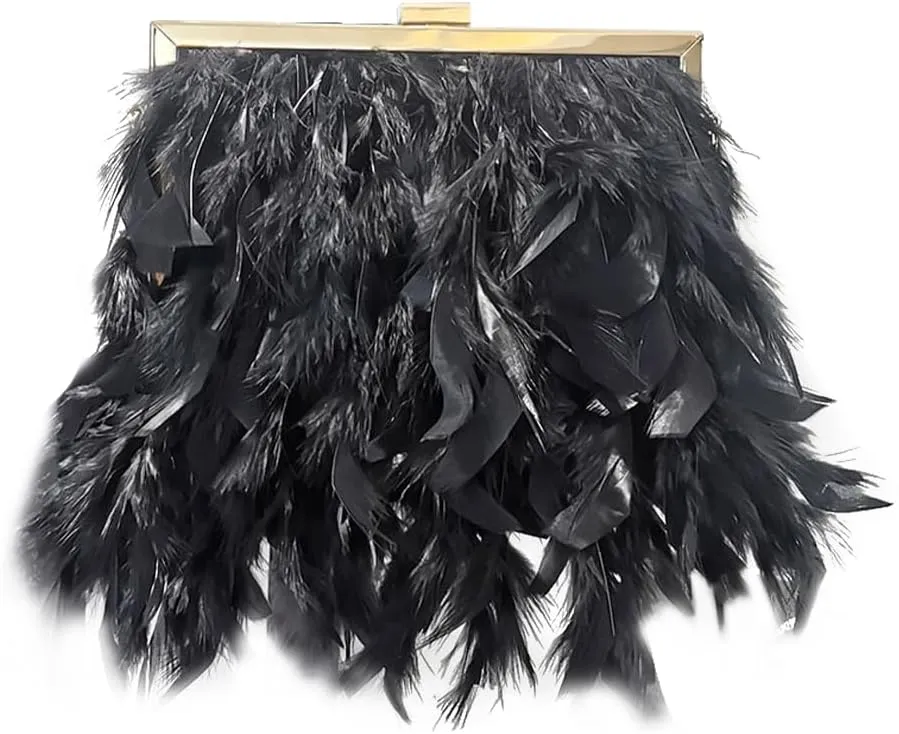 Women Feather Evening Purses and Clutches Exquisite Tassel Pearl Tote Bags for Wedding Banquet Party