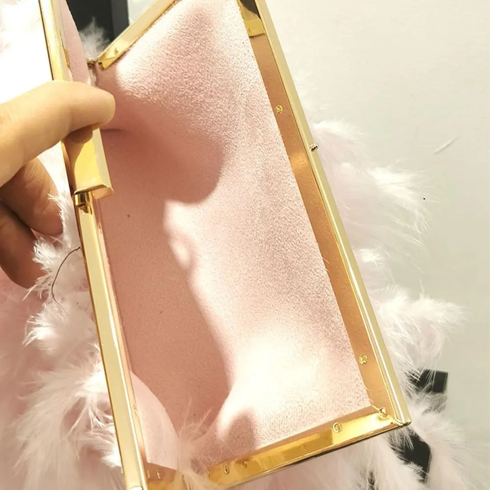 Women Feather Evening Purses and Clutches Exquisite Tassel Pearl Tote Bags for Wedding Banquet Party