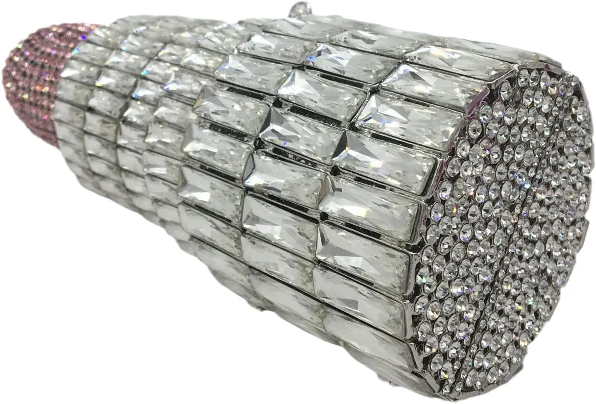 Women Lipstick Rhinestone Crystal Clutch Cocktail Prom Purse Handbag Diamond Evening Clutches for Party and Wedding