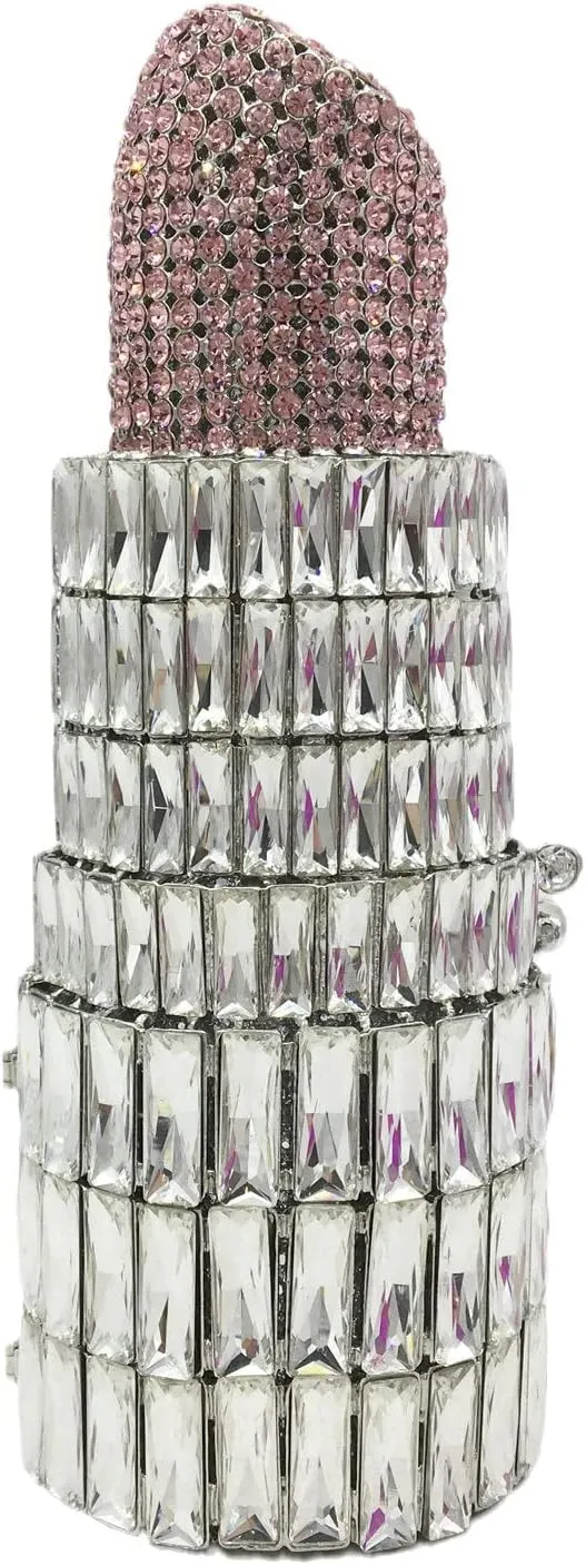 Women Lipstick Rhinestone Crystal Clutch Cocktail Prom Purse Handbag Diamond Evening Clutches for Party and Wedding