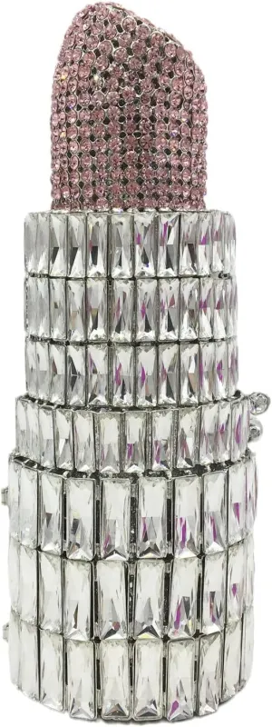 Women Lipstick Rhinestone Crystal Clutch Cocktail Prom Purse Handbag Diamond Evening Clutches for Party and Wedding