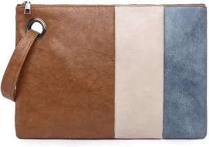 Women Oversized Clutch Purse Vintage Soft Leather Evening Bags Purse Retro Daily Envelope Wristlet Handbags For Men (Beige)