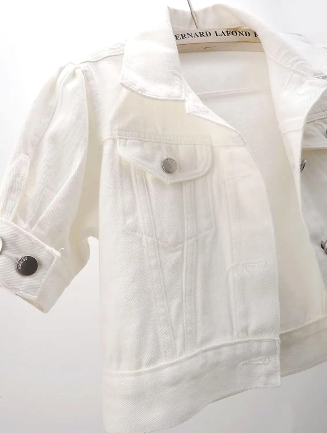 Women Short Sleeve Washed Denim Jacket Brown Summer Shawl