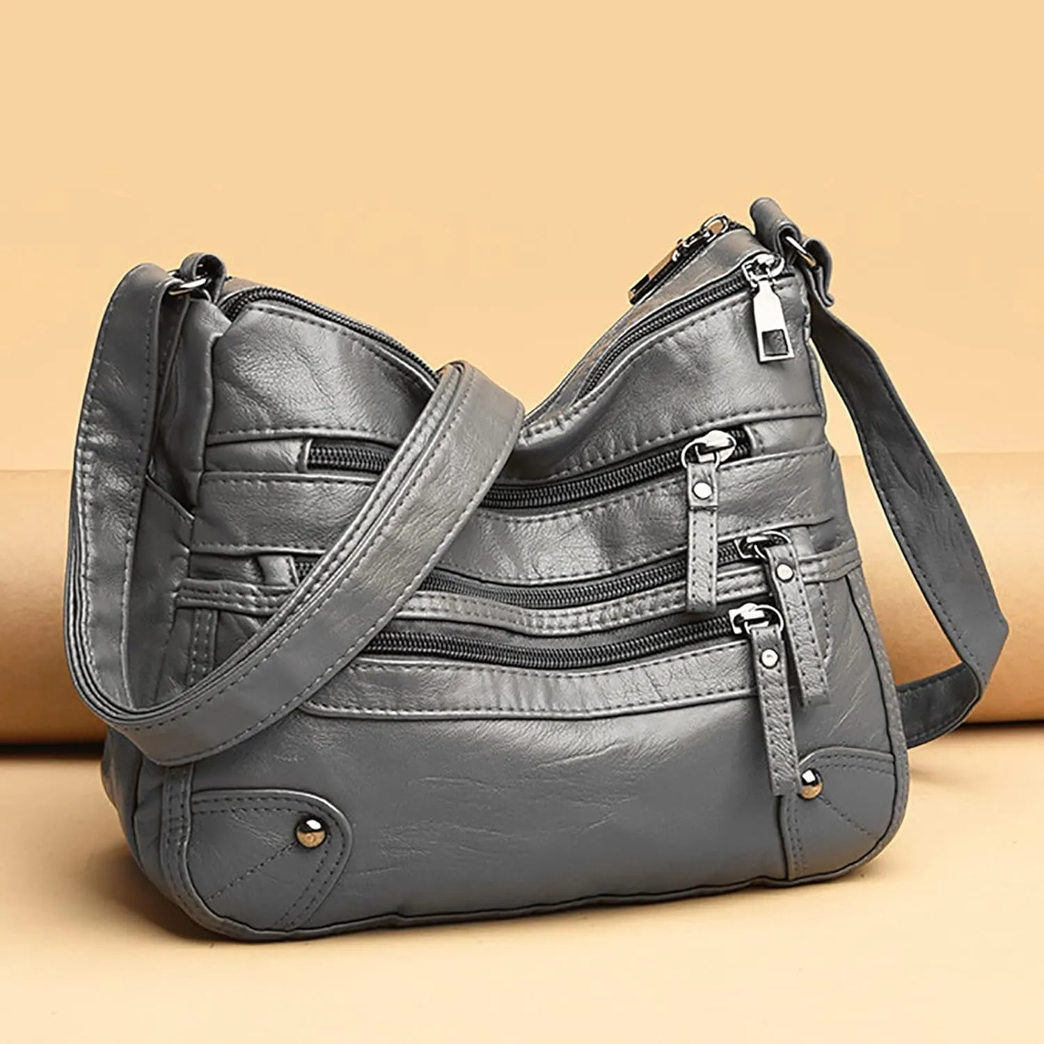 Women Soft Leather Shoulder Bags Layer Classic Crossbody Bag Luxury Designer Handbag And Purse Leather (Grey, One Size)