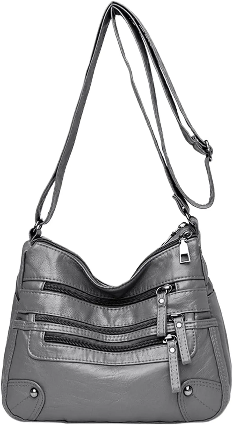 Women Soft Leather Shoulder Bags Layer Classic Crossbody Bag Luxury Designer Handbag And Purse Leather (Grey, One Size)