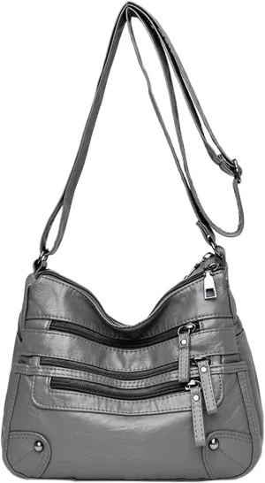 Women Soft Leather Shoulder Bags Layer Classic Crossbody Bag Luxury Designer Handbag And Purse Leather (Grey, One Size)