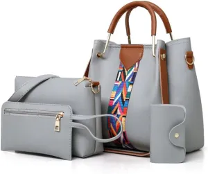 Women Soft Synthetic Patnet Leather Tote Satchel Crossbody Bag 4pcs Simple Clutches Shoulder Handbags