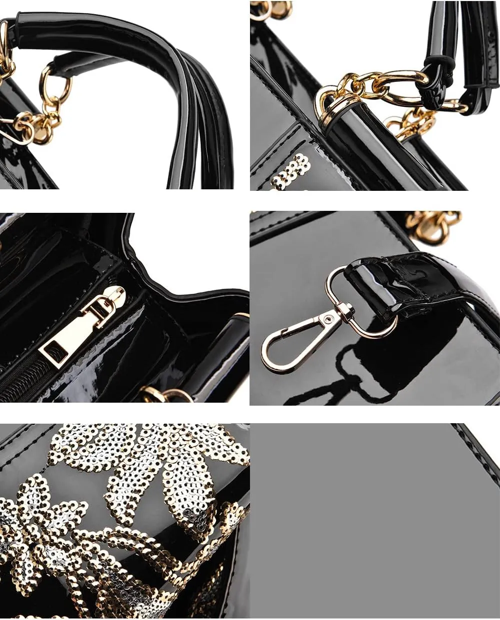 Women Synthetic Patent Bright Leather Portable Personality Tote Hobo Shoulder Crossbody Clutches Handbags