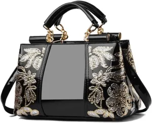 Women Synthetic Patent Bright Leather Portable Personality Tote Hobo Shoulder Crossbody Clutches Handbags