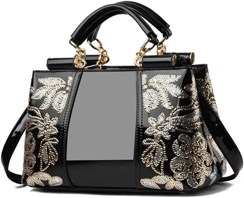 Women Synthetic Patent Bright Leather Portable Personality Tote Hobo Shoulder Crossbody Clutches Handbags