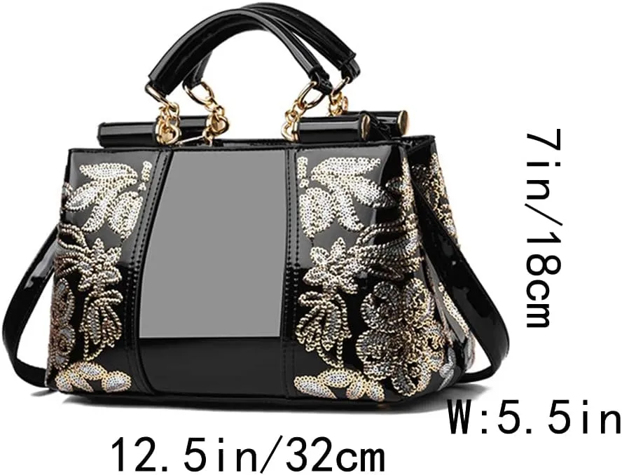 Women Synthetic Patent Bright Leather Portable Personality Tote Hobo Shoulder Crossbody Clutches Handbags