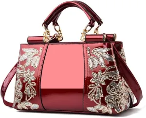 Women Synthetic Patent Bright Leather Portable Personality Tote Hobo Shoulder Crossbody Clutches Handbags