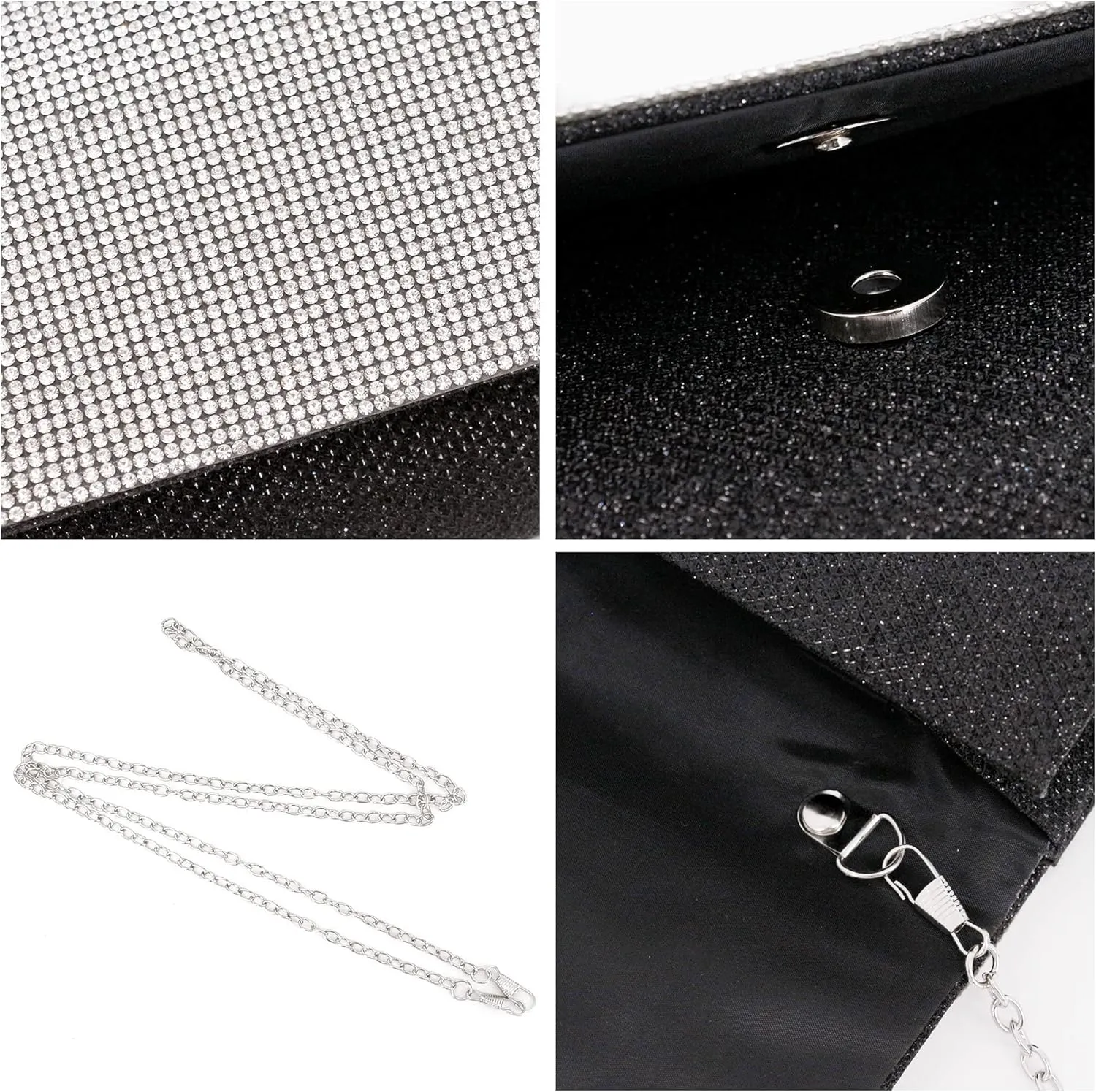 Women's Shiny Rhinestone Square Clutches Evening Bag Wedding Purses Cocktail Prom Handbags