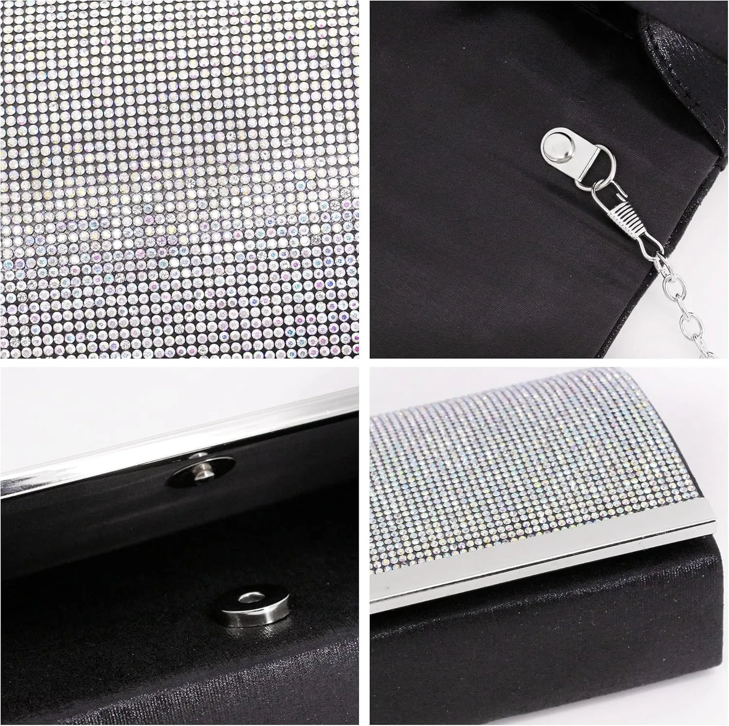 Women's Shiny Rhinestone Square Clutches Evening Bag Wedding Purses Cocktail Prom Handbags