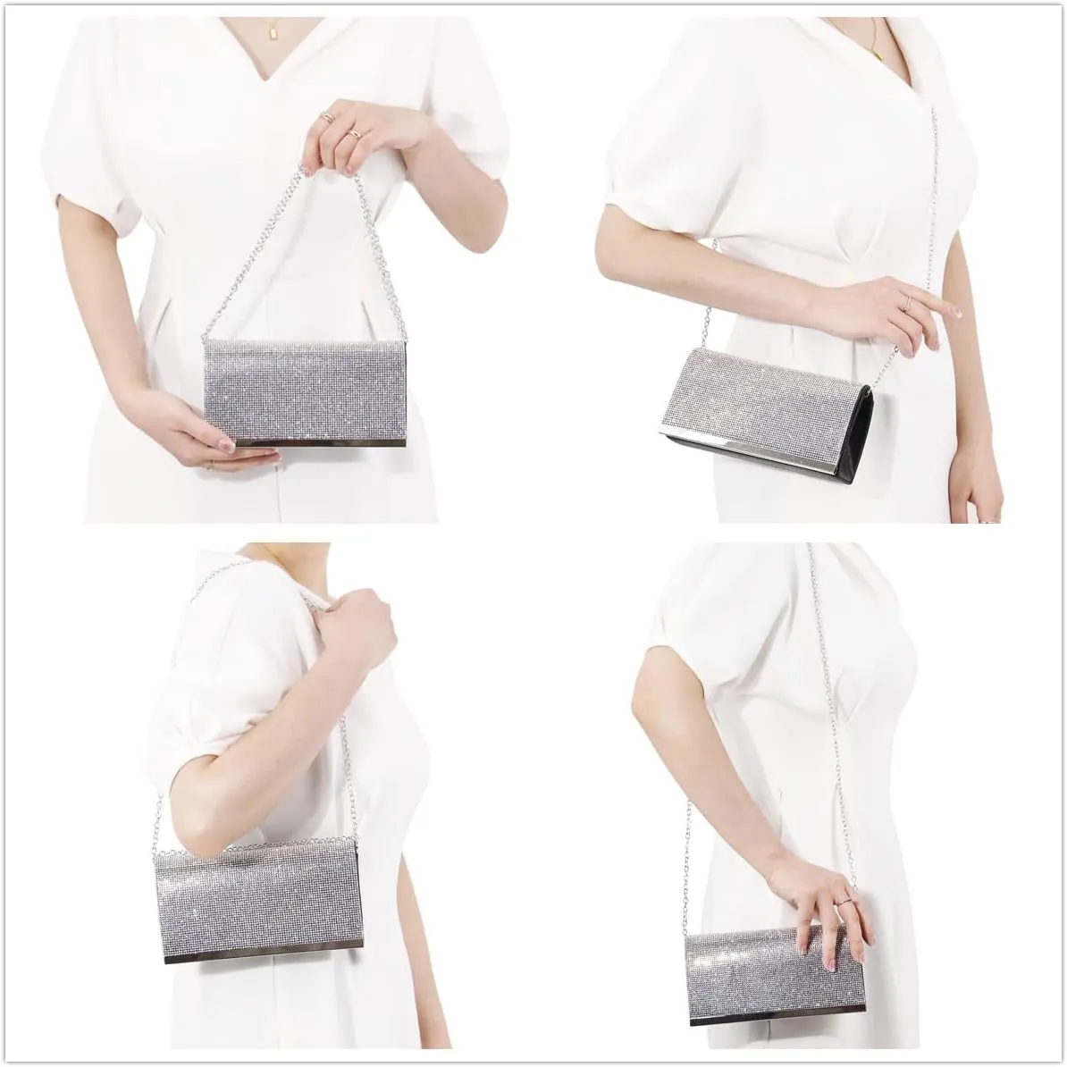 Women's Shiny Rhinestone Square Clutches Evening Bag Wedding Purses Cocktail Prom Handbags