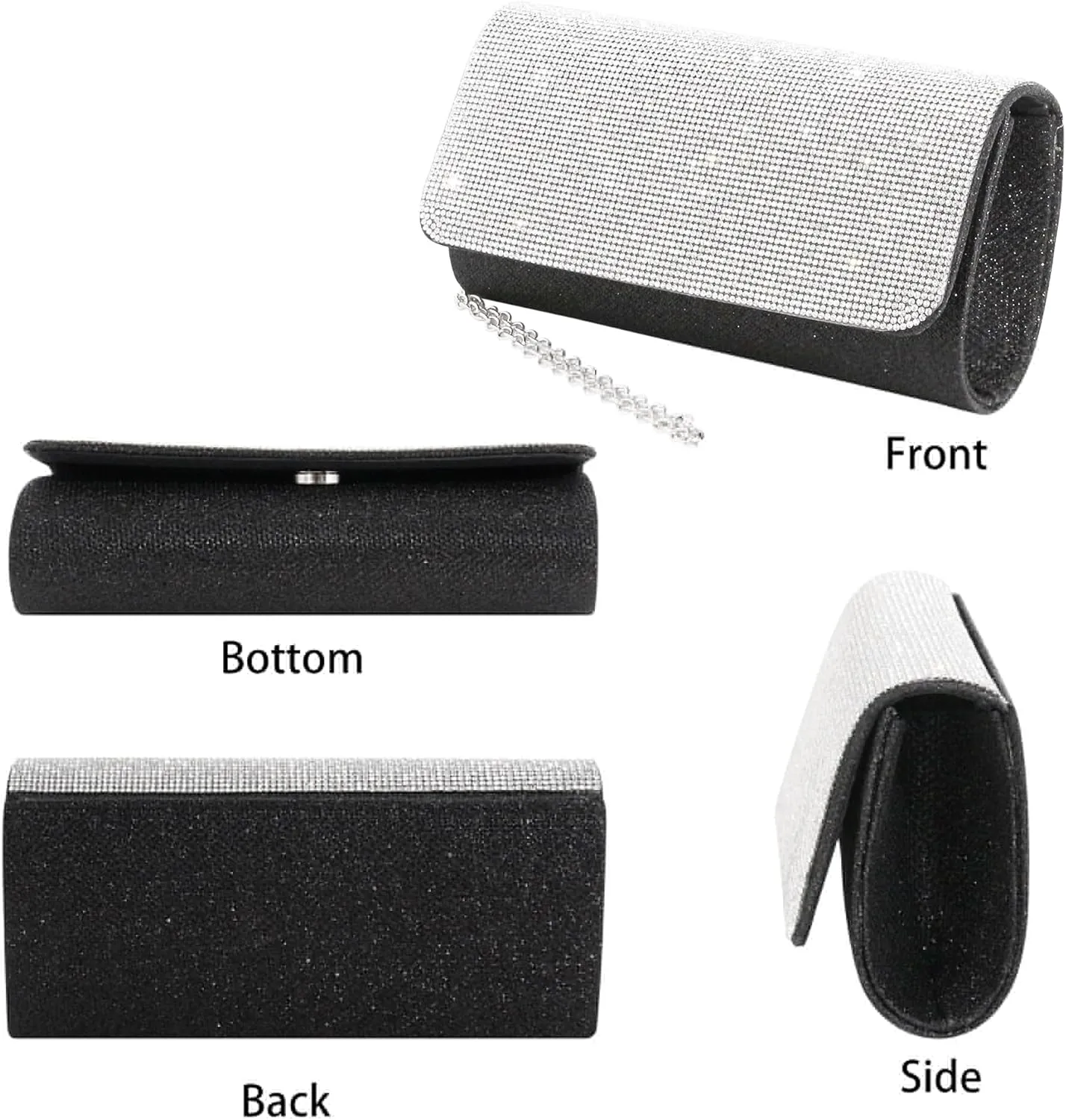 Women's Shiny Rhinestone Square Clutches Evening Bag Wedding Purses Cocktail Prom Handbags