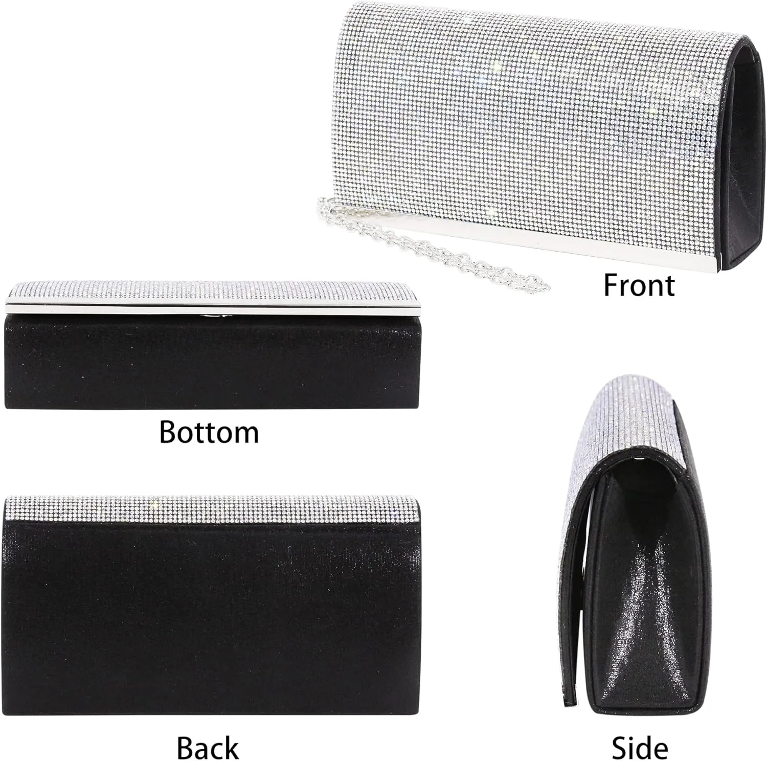 Women's Shiny Rhinestone Square Clutches Evening Bag Wedding Purses Cocktail Prom Handbags