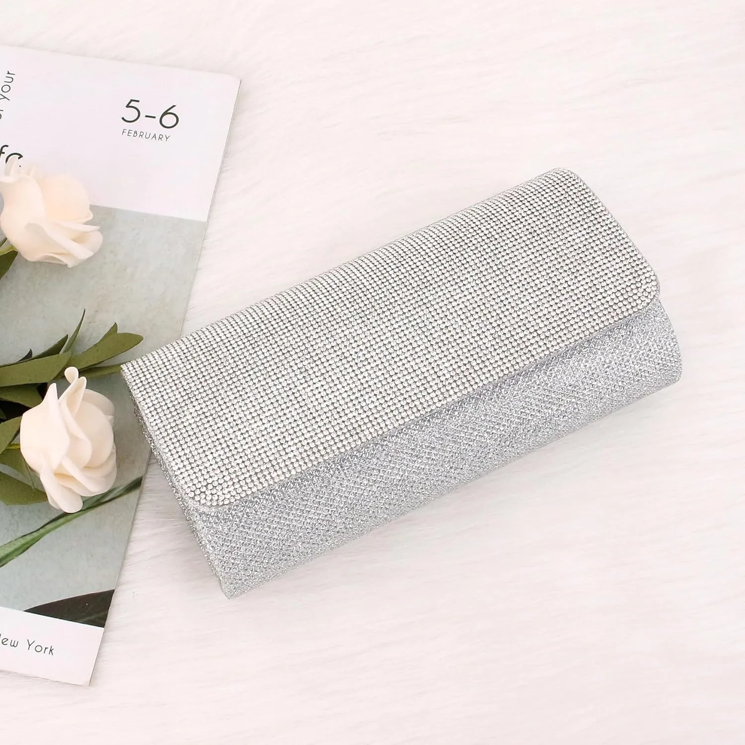 Women's Shiny Rhinestone Square Clutches Evening Bag Wedding Purses Cocktail Prom Handbags
