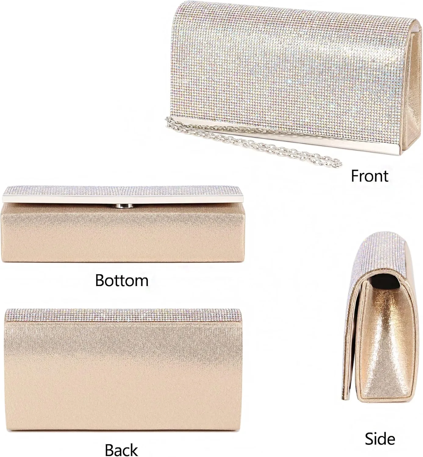 Women's Shiny Rhinestone Square Clutches Evening Bag Wedding Purses Cocktail Prom Handbags