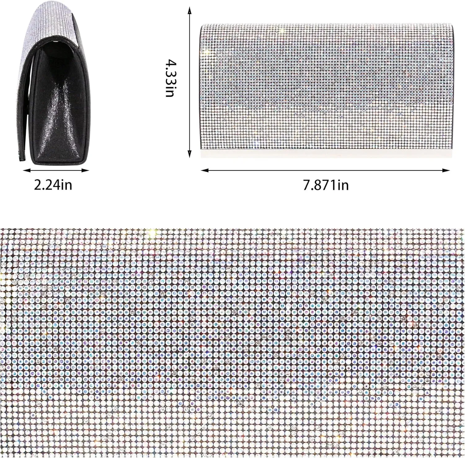 Women's Shiny Rhinestone Square Clutches Evening Bag Wedding Purses Cocktail Prom Handbags