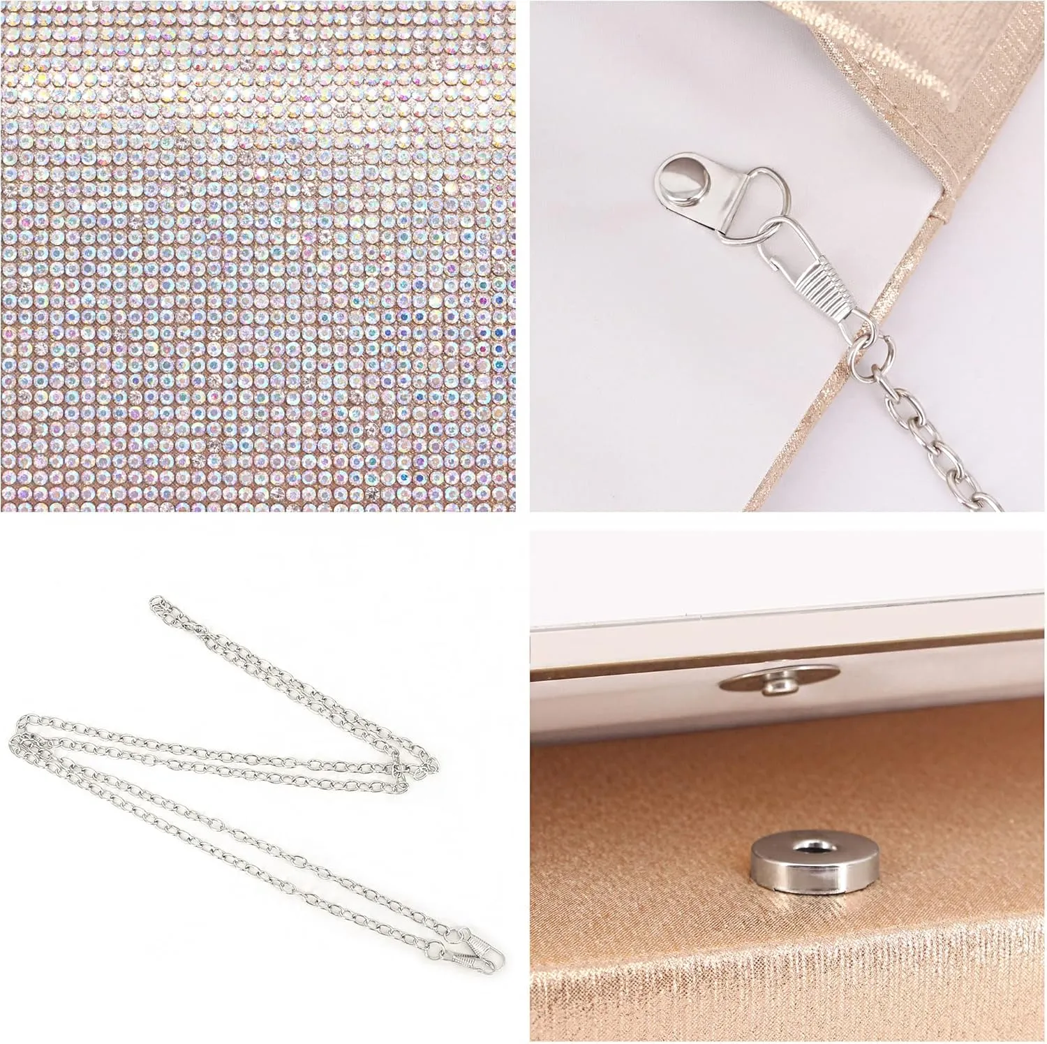 Women's Shiny Rhinestone Square Clutches Evening Bag Wedding Purses Cocktail Prom Handbags