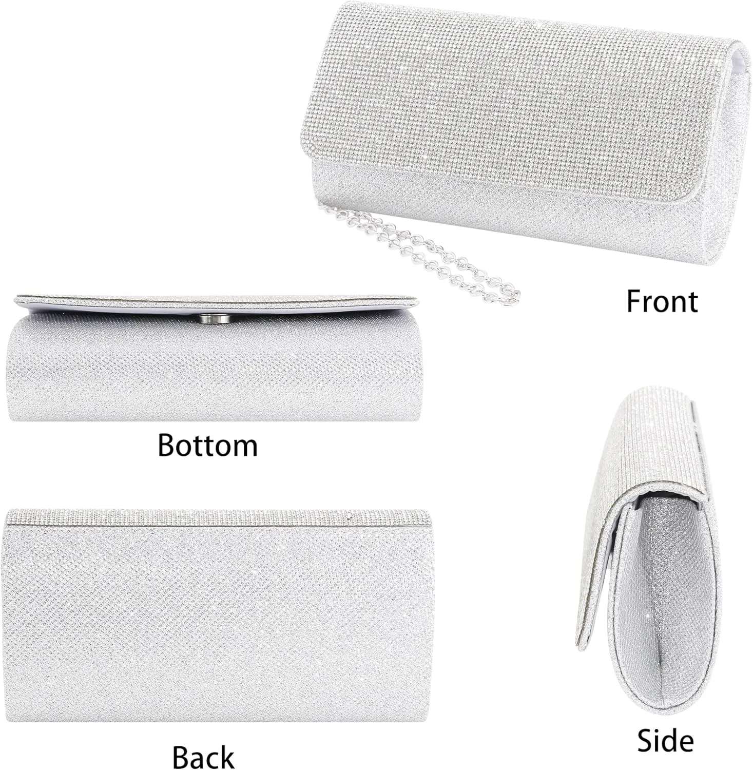 Women's Shiny Rhinestone Square Clutches Evening Bag Wedding Purses Cocktail Prom Handbags