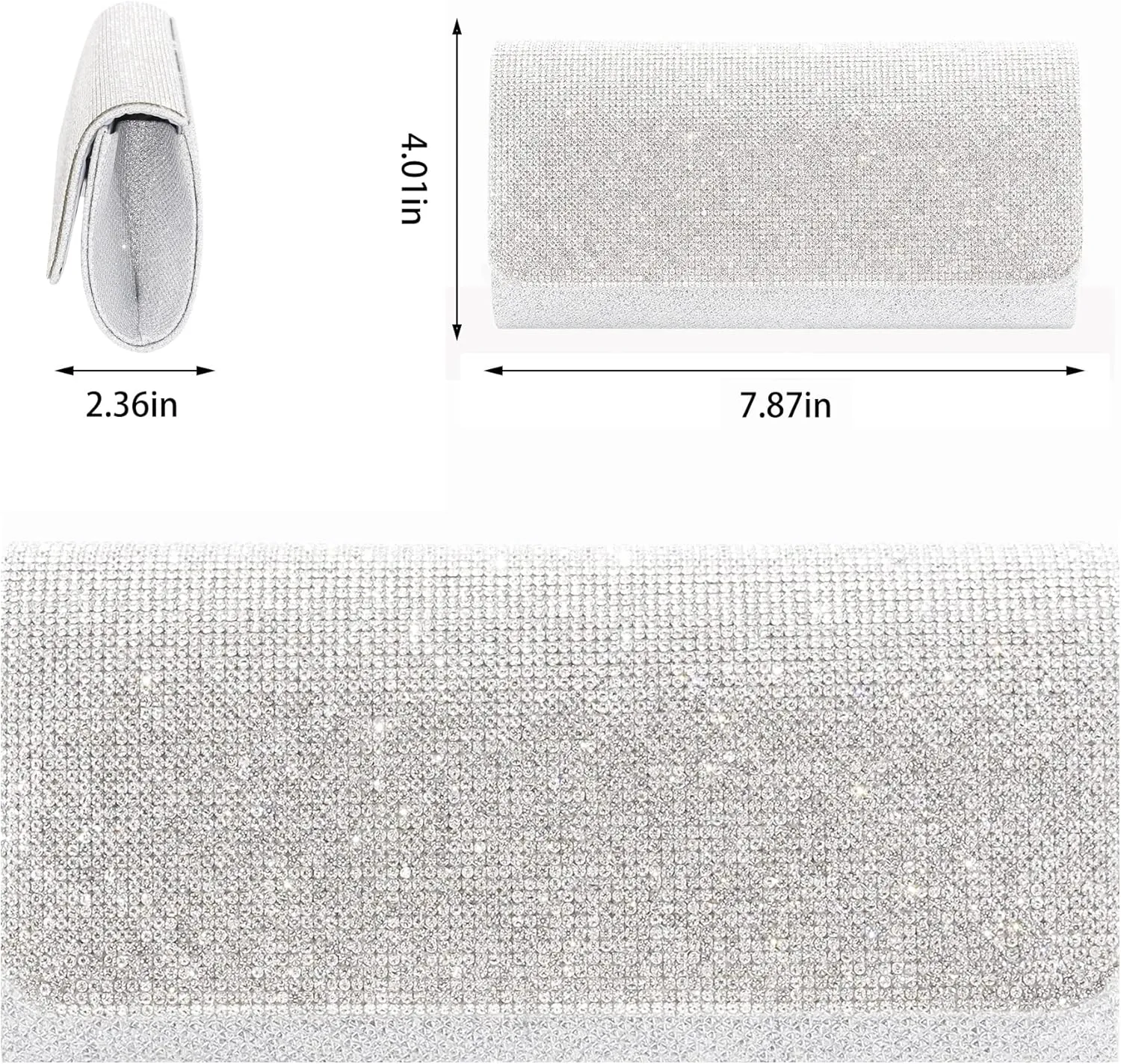 Women's Shiny Rhinestone Square Clutches Evening Bag Wedding Purses Cocktail Prom Handbags